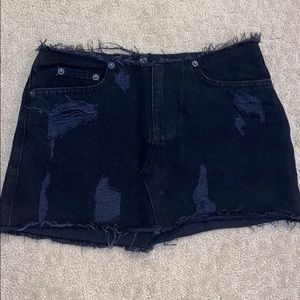 Black denim jean skirt with cutoff waist